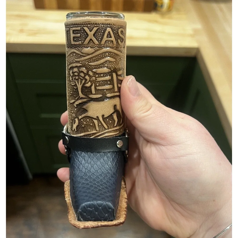 Unique Leather Boot Shot Glasses, Set Of 2, San‎ Antonio, Texas - Made In Mexico